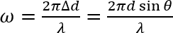 ω = 2π∆d/λ = (2πd sin⁡θ)/λ